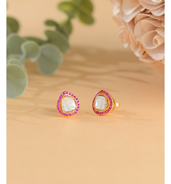 Diamond Polki Studs in Triacle Motif