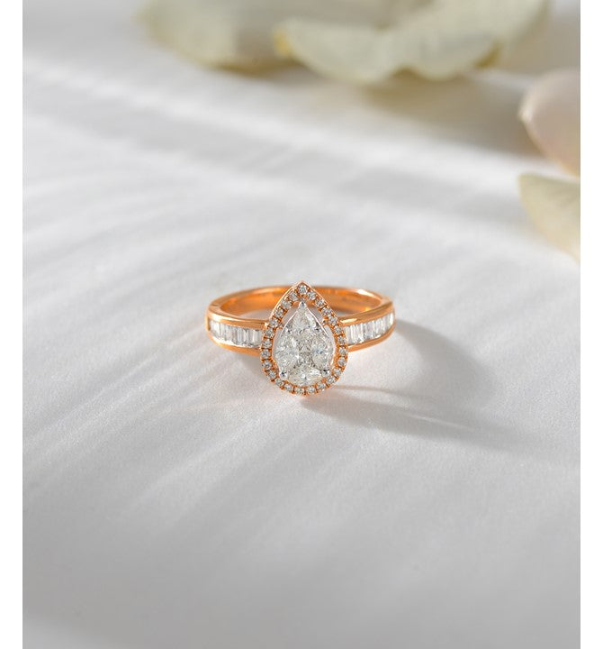 Pear Cut Cluster Diamond Ring In Rose Gold