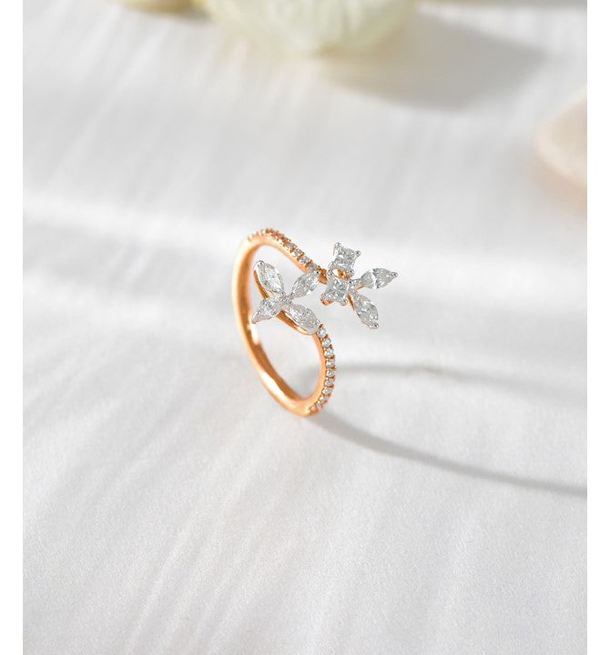 Double Head Floral Diamond Ring in Rose Gold