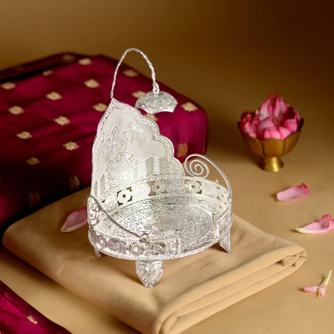 92.5 Silver Simhasanam with Goddess Laxmi Devi Design