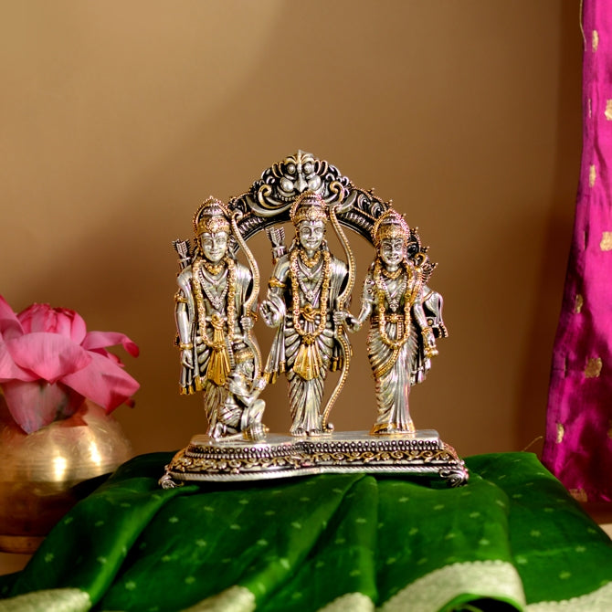 Gold Polished Silver Sculpture of Ram Parivar