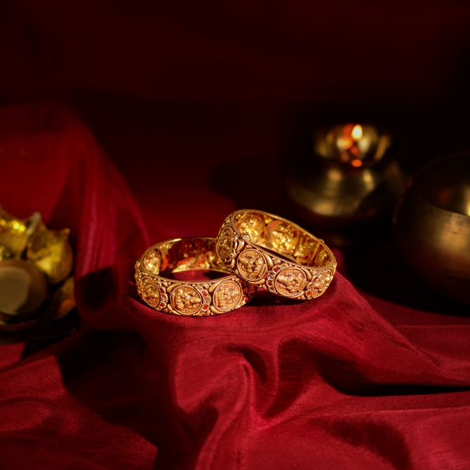 Gold Bangles with Laxmi Idol Motif