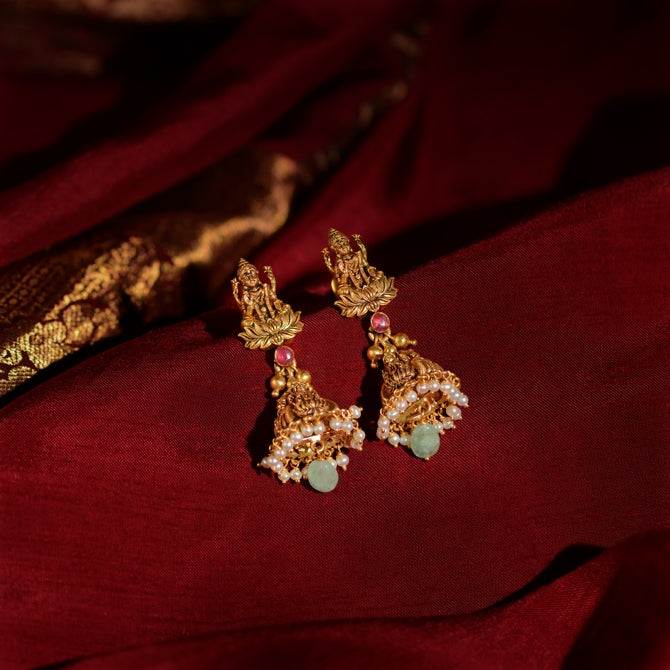 Traditional Gold Laxmi Jhumka Earrings
