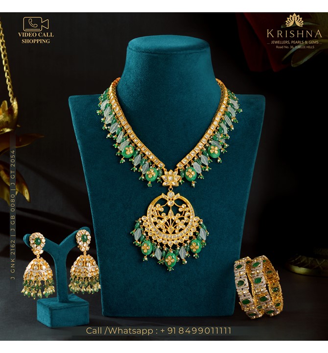 Single Strand Polki Diamond Necklace Set