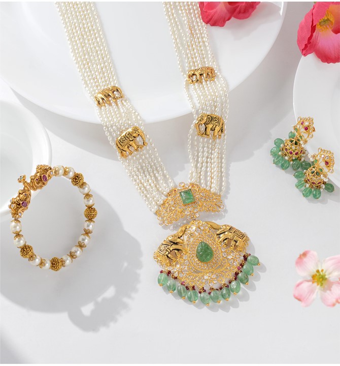 Dus lada Rice Pearl Necklace Set in Gold