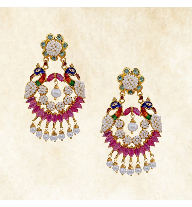 Peacock Chandbali Gold Earrings