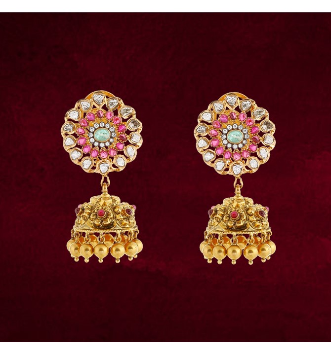 Polki Kasulu Jhumka Earrings with Rubies