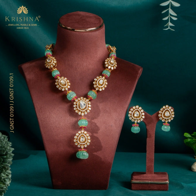 Karbuja Emeralds Polki Necklace Set