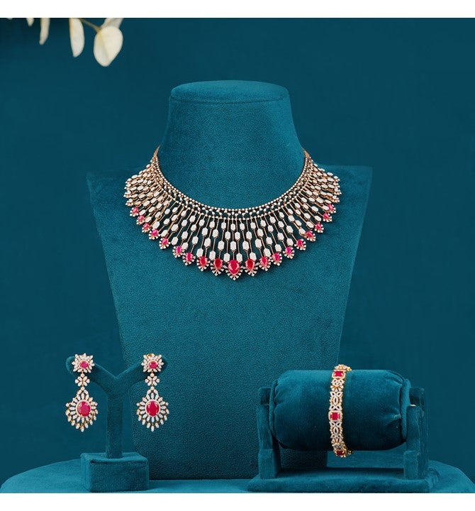 Rose Gold Bridal Diamond Necklace Set