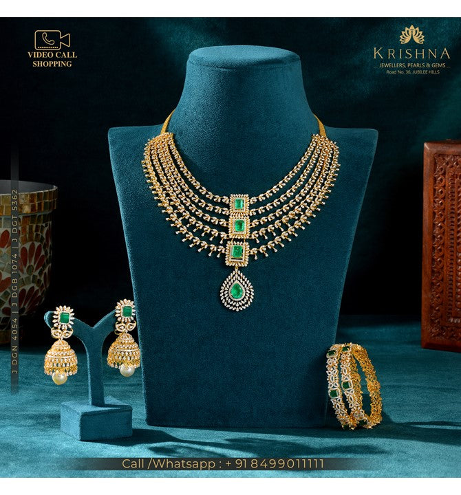 Five Line Diamond Necklace Sets in Floral Motif