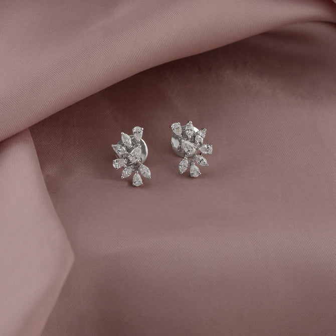 Floral White Gold Diamond Stud