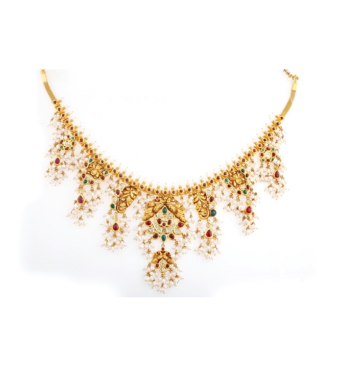 Gold Guttapusalu Pearl Polki Necklace