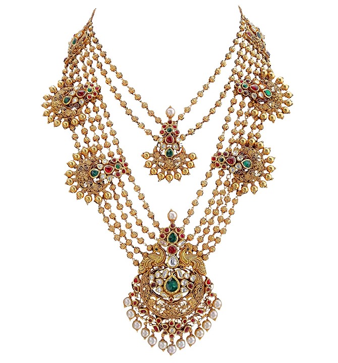 Gold antique style peacock necklace