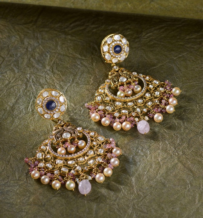 Gold and Polki Chandbali Earrings