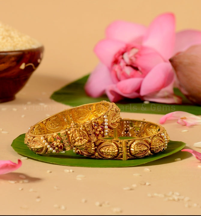 22K Lakshmi Bridal Bangles with Rubies & Pearls A Heritage Masterpiece