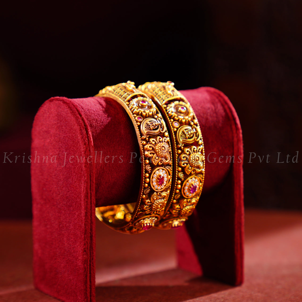 Bridal Gold Bangles with Mango, Peacock and Floral Design