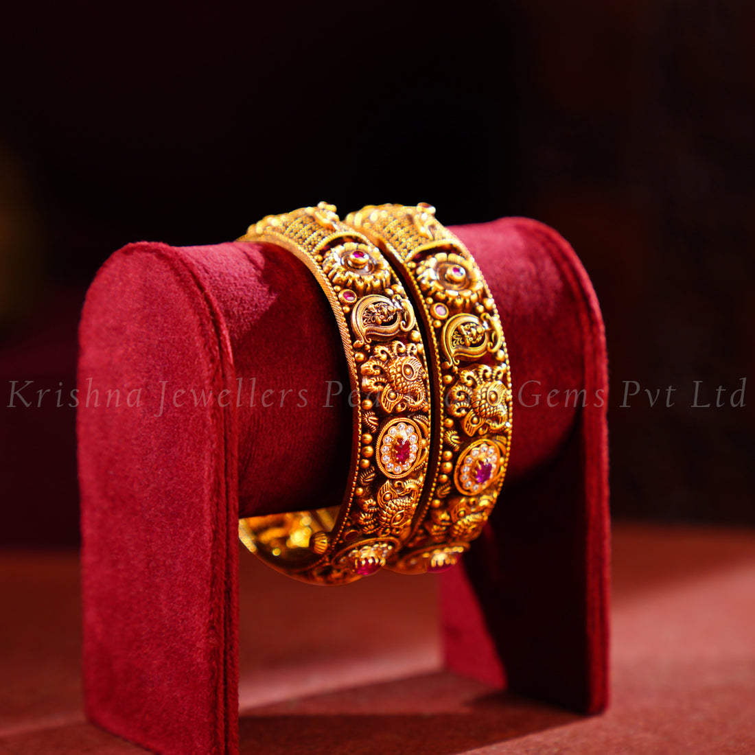 Bridal Gold Bangles with Mango, Peacock and Floral Design