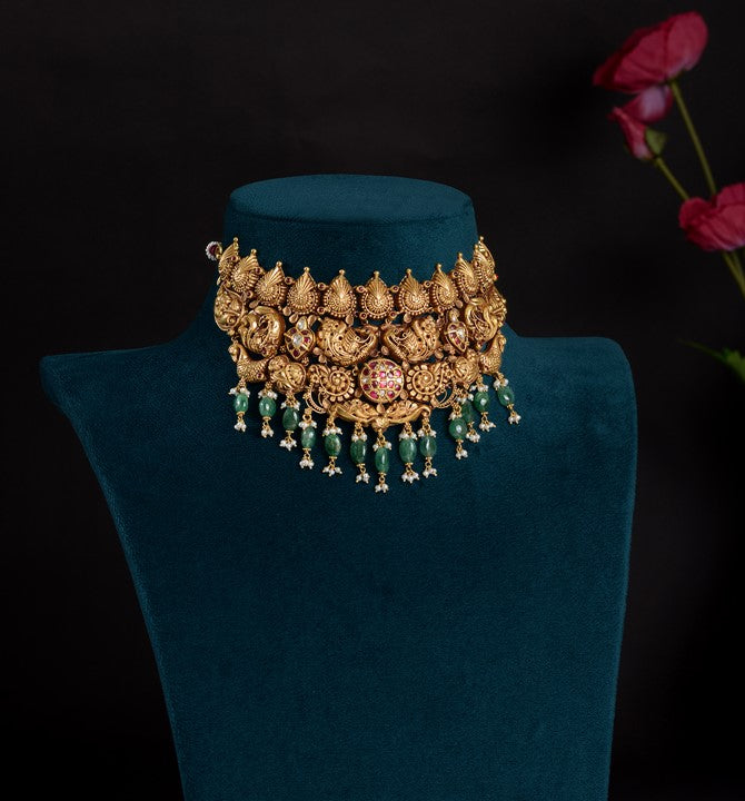 Gold Choker Design in Peaock Motif
