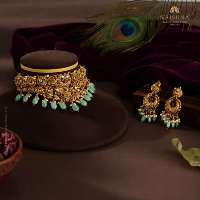 Antique Gold Choker Set in Nakshi Work