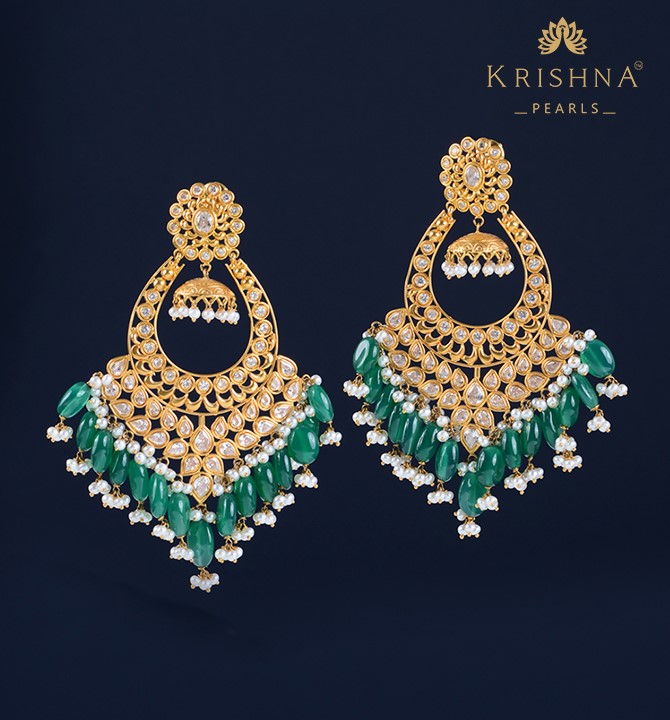 Ritzy Gold Pearl Chandbali Earrings