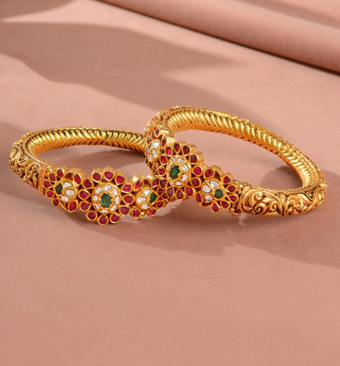 Flower Motif Gold Kada