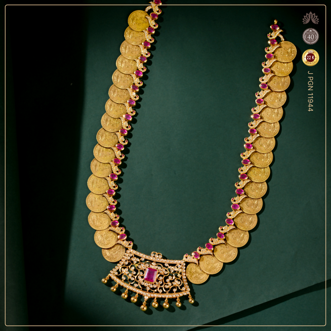22K Gold Kasulaperu Necklace Traditional Lakshmi Coin Design for Brides