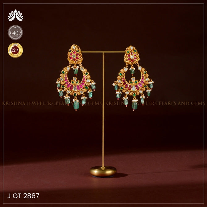 22K Gold Kundan Necklace with Ruby, Emerald and CZ Stones