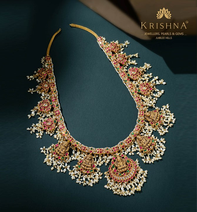 Lakshmi Motif Gold Kundan Haram