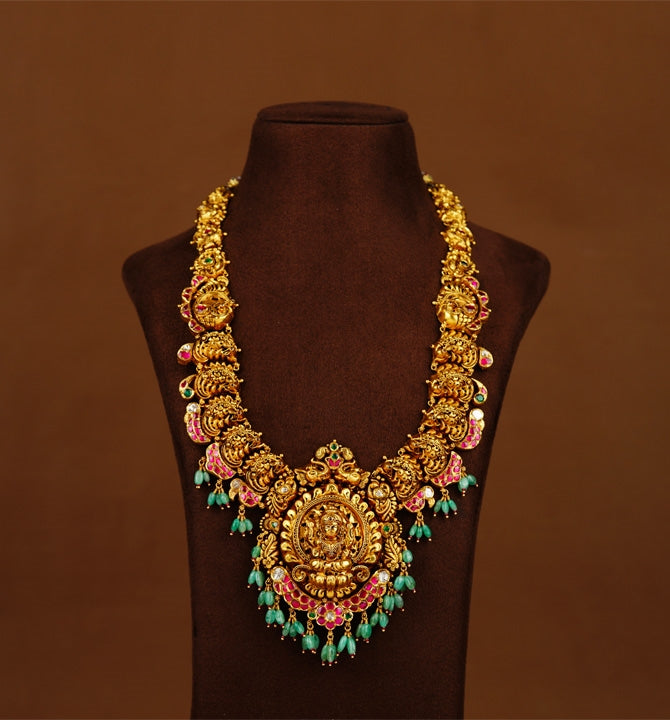 Intricate Laxmi Peacock Gold Necklace