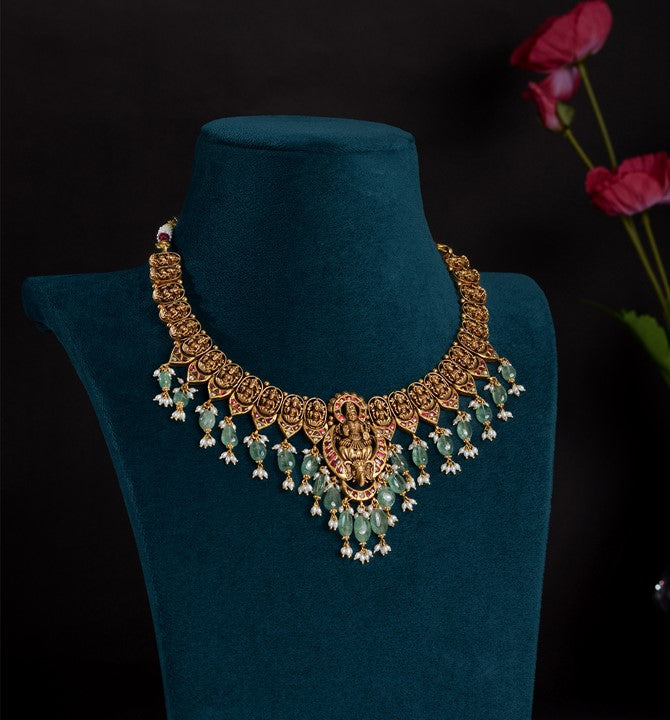 Emeralds & Pearls Gold Laxmi Necklace