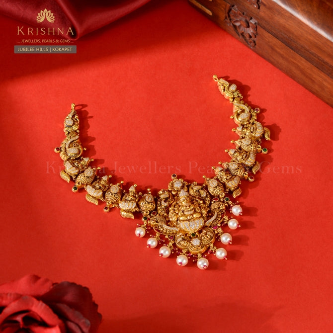 22K Gold Laxmi Devi Short Necklace Divine Traditional Jewelry