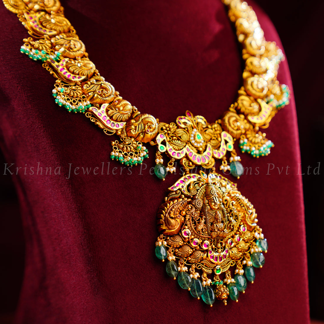 Gold Temple Necklace With Lakshmi and Balaji Pendant