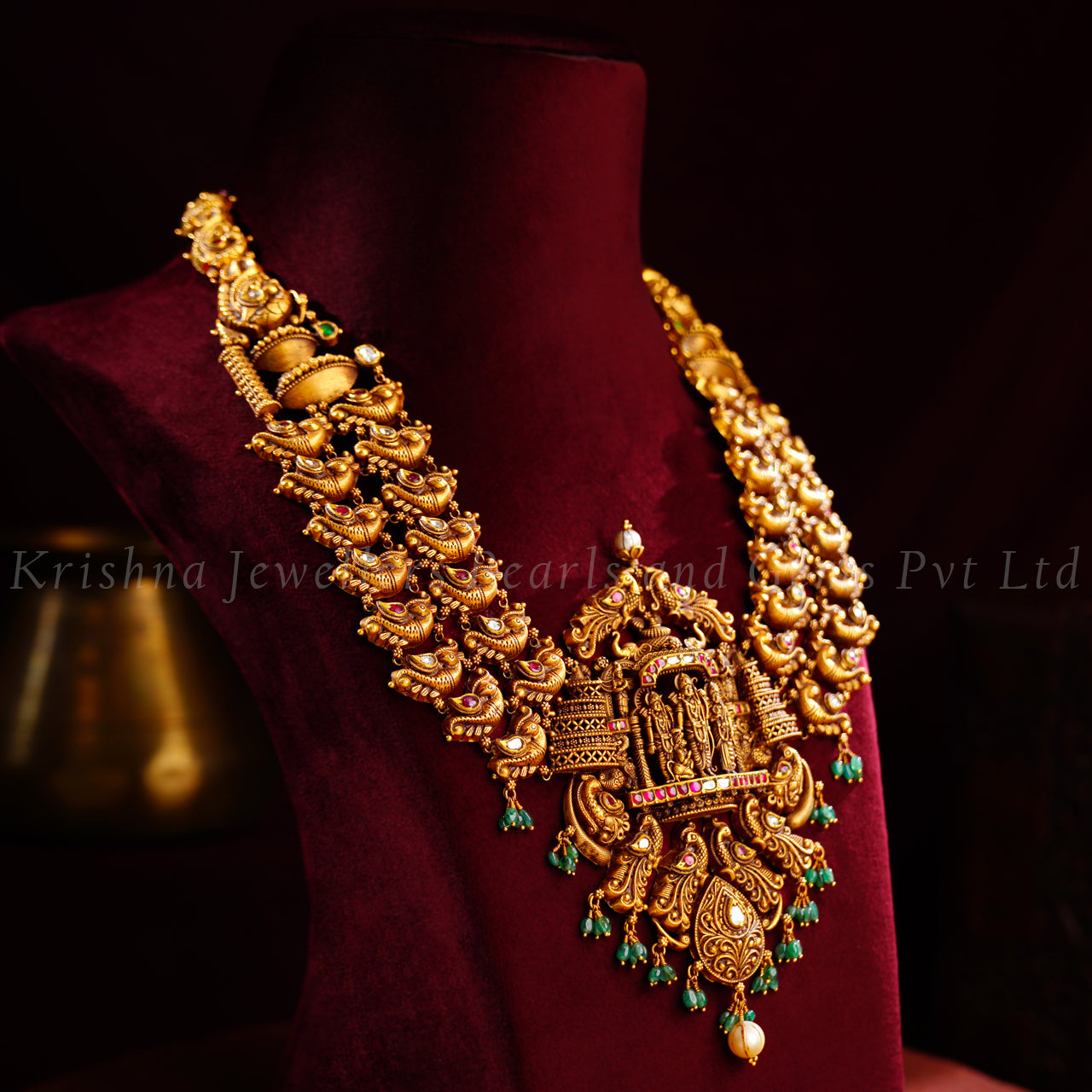 Gold Bridal Haram with Ram Parivar Pendant