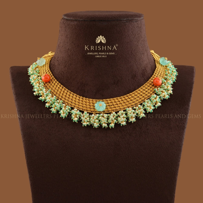 Emerald Gold Mesh Necklace
