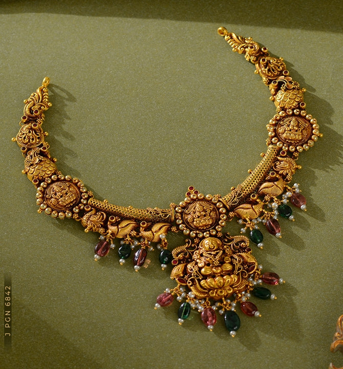 Peacock & Laxmi Motif Gold Necklace