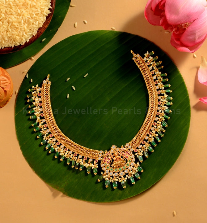 22K Gold Lakshmi Devi Jalebi Design Short Necklace
