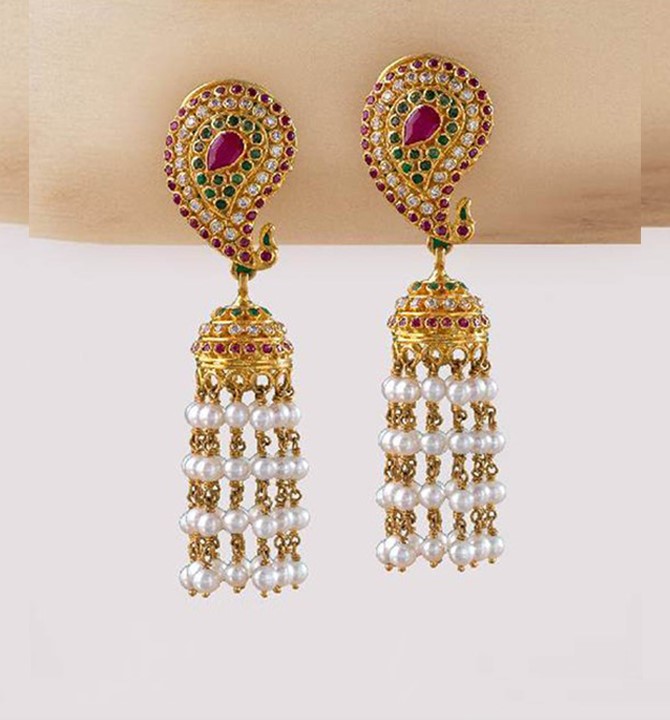 Gold and Pearls Jhumka Earrings