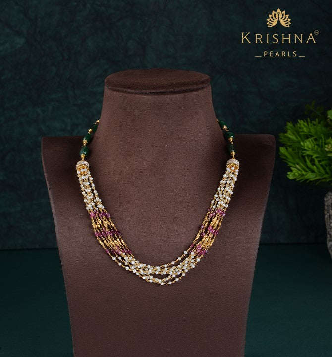 Multiline Gold Pearl Necklace