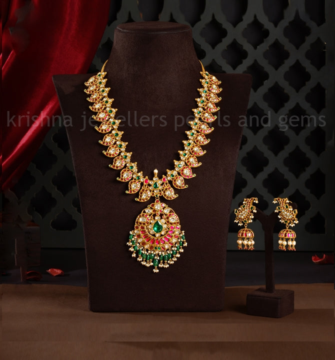 22k gold Polki pendant sets in Mango Motif