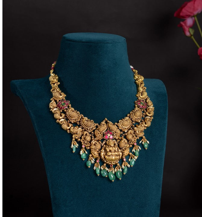Gold Temple Necklace in Nakshi Work