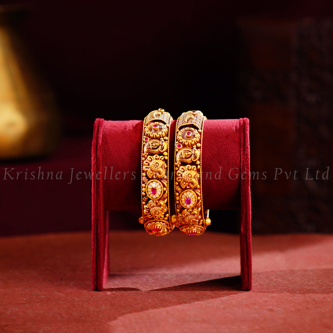 Bridal Gold Bangles with Mango, Peacock and Floral Design
