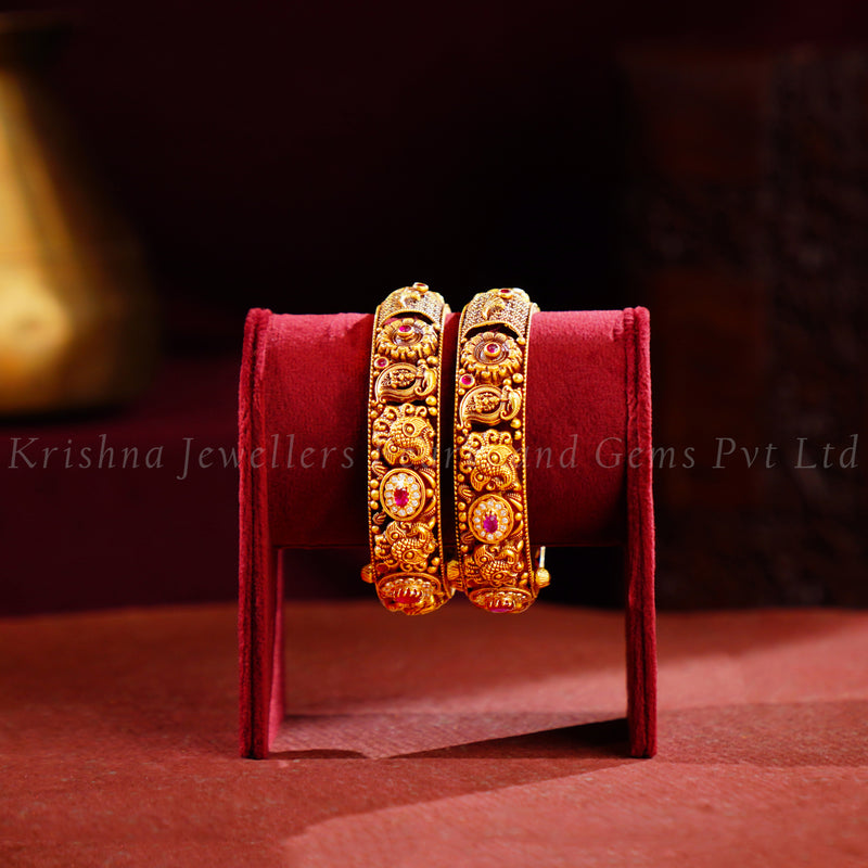 Bridal Gold Bangles with Mango, Peacock and Floral Design