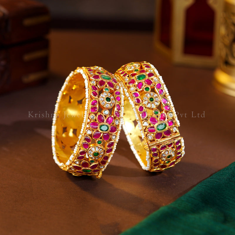 22K Gold Ruby & Emerald Designer Bangles