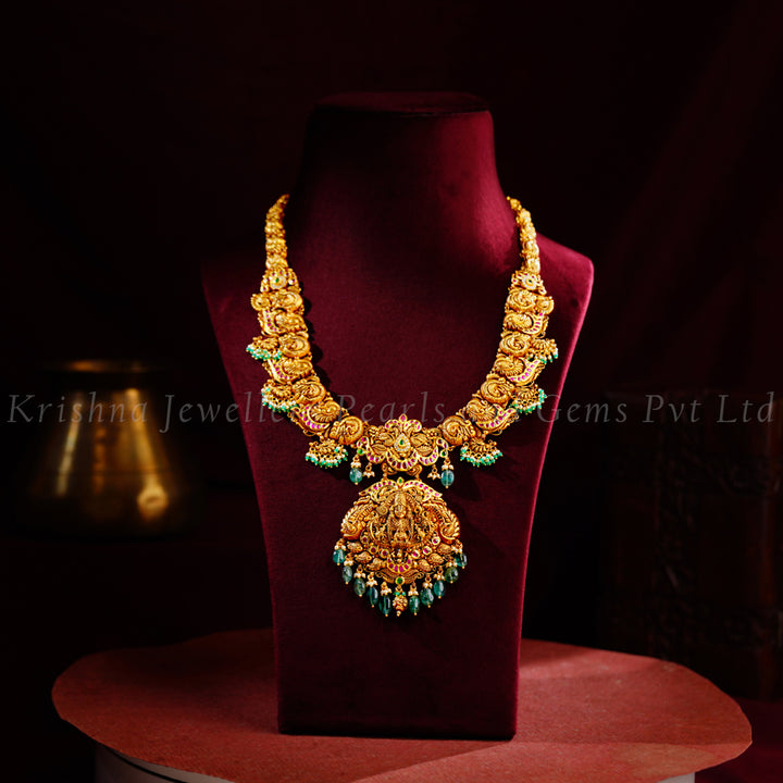Gold Temple Necklace With Lakshmi and Balaji Pendant