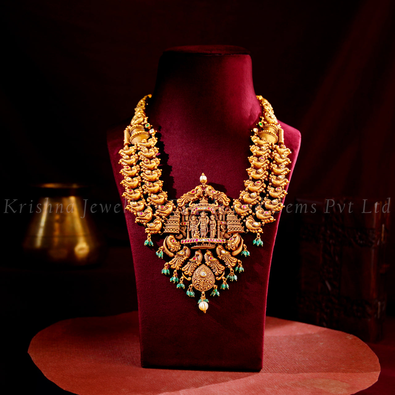 Gold Bridal Haram with Ram Parivar Pendant