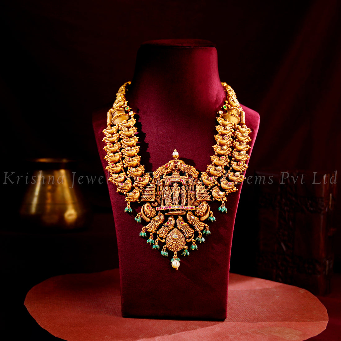 Gold Bridal Haram with Ram Parivar Pendant