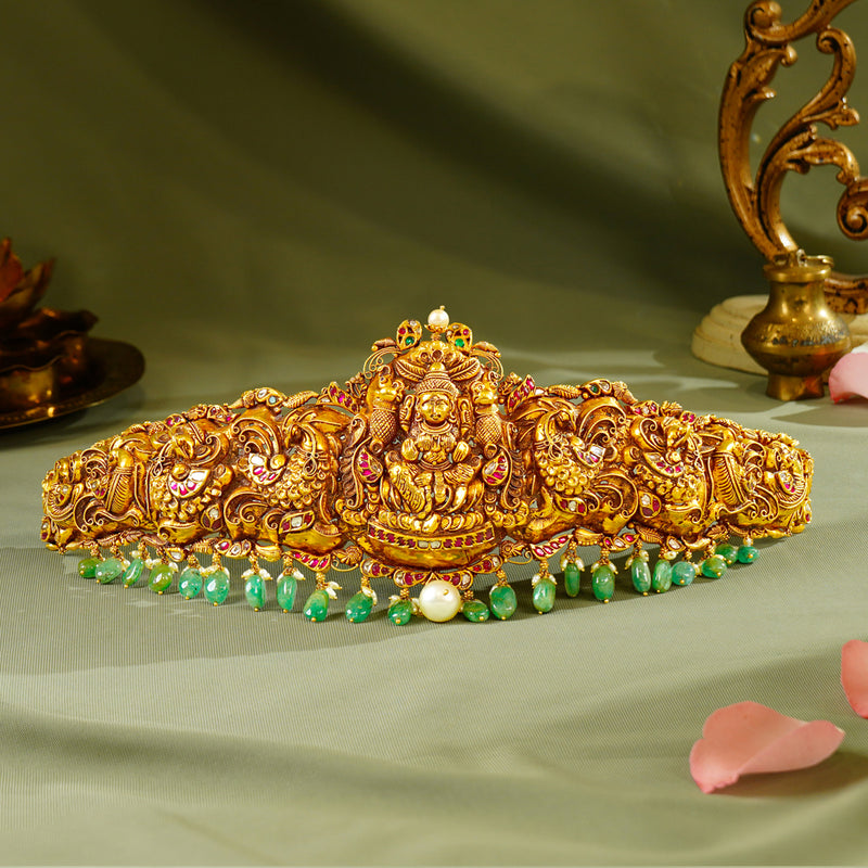22K Gold Lakshmi Bridal Vaddanam with Diamonds, Rubies, Pearls & Emeralds
