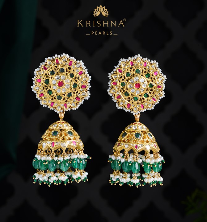 Greenstone Gold Pearl Jhumka