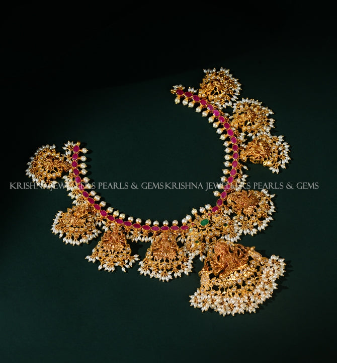 22K Gold Guttapusalu Necklace with Lakshmi Pendant