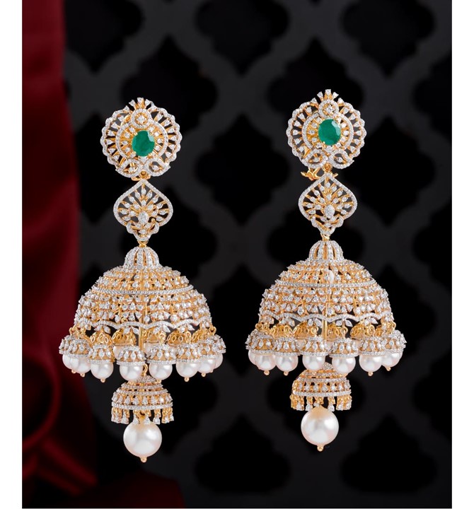 Hanging Pearl Diamond Jhumka